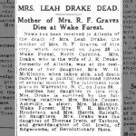 Leah Harriet Irwin Hawkins Drake Obituary