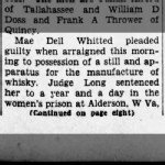 Mae Dell Sadler Whitted - Guilty of Running a Still