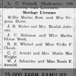 Marriage of R E Whitted / Virdie F Cheak - Marriage License Listing