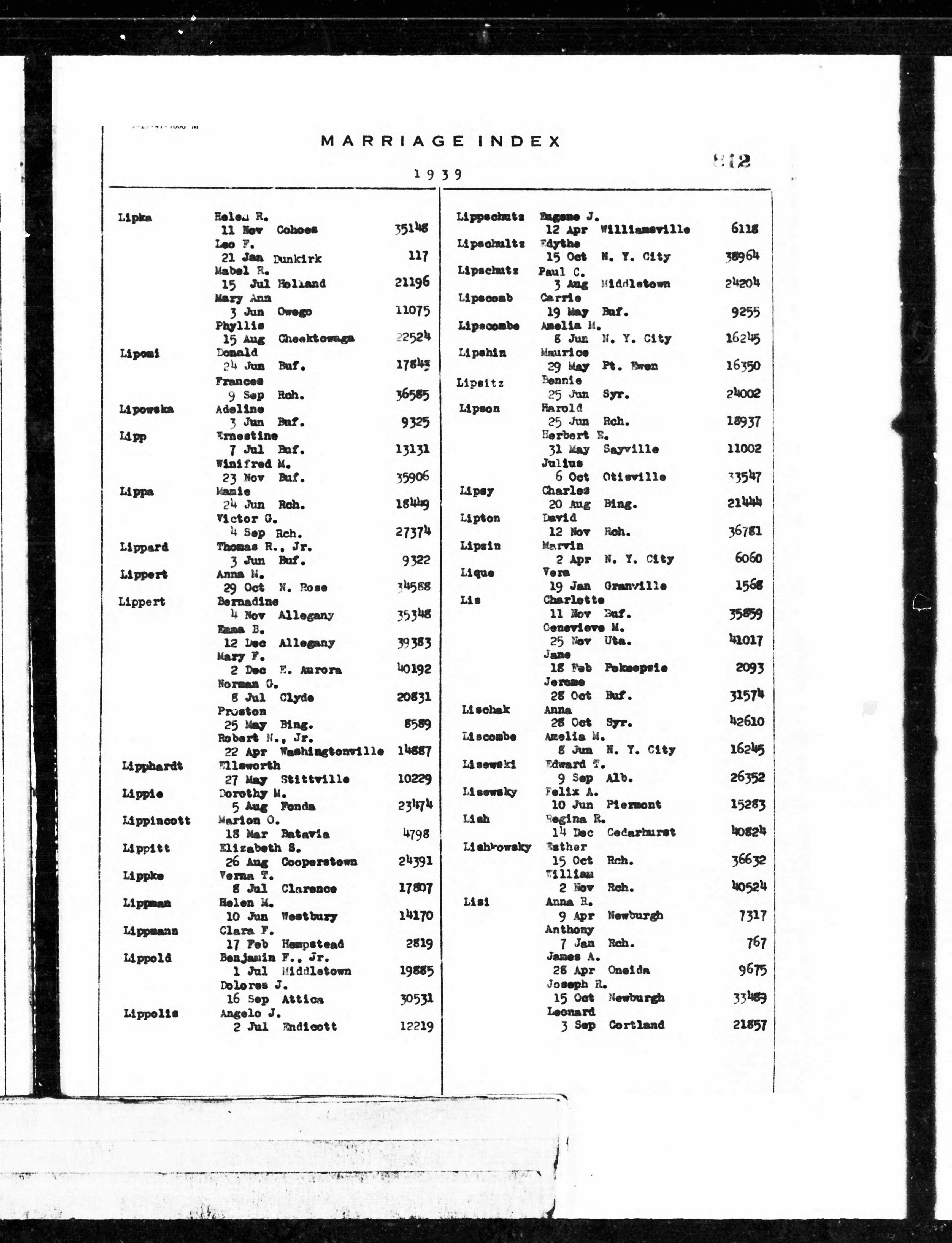 New York State, Marriage Index, 1881-1967