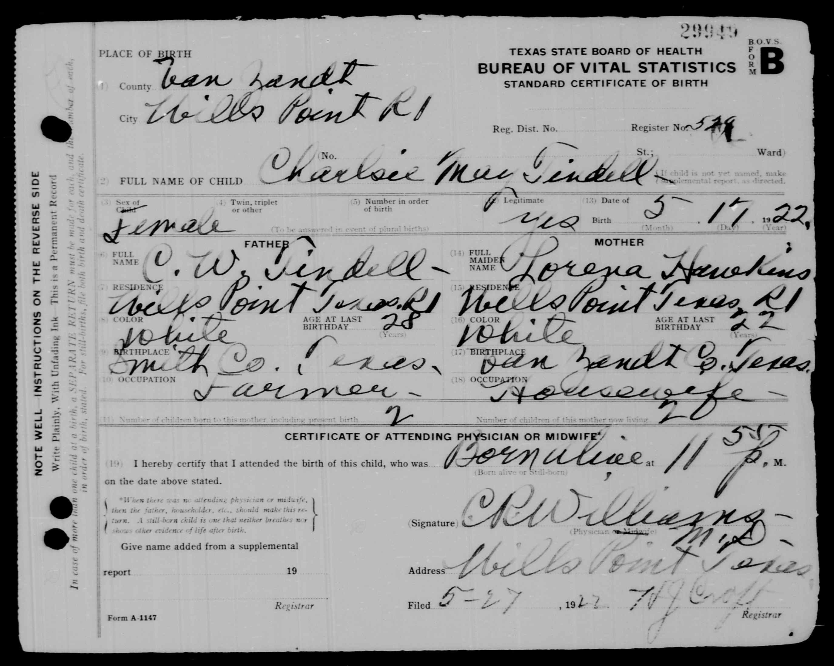 Texas, Birth Certificates, 1903-1932