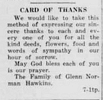 Glenn Norman Hawkins Card of Thanks
