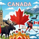 Postcard style image of Canadian icons
